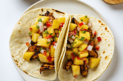 Teriyaki Chicken Tacos with Grilled Pineapple Pear Salsa